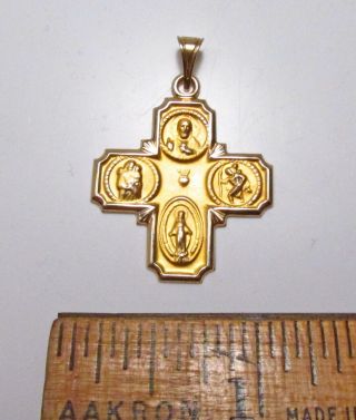 Vintage 1980s Shiman Usa 14k Gold I Am A Catholic Four 4 Way Medal Pendant Charm