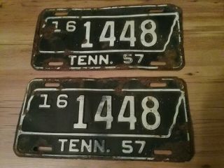 Vintage 1957 Tennessee Licence Plate Matching Set Front Rear Wilson County Tenn