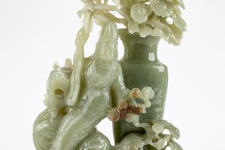 A Large Chinese Carved Jade Guanyin Statue with Wooden Stand. 10