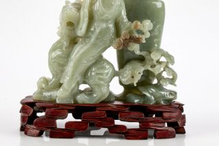A Large Chinese Carved Jade Guanyin Statue with Wooden Stand. 11