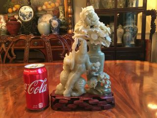 A Large Chinese Carved Jade Guanyin Statue with Wooden Stand. 2