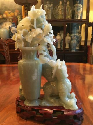 A Large Chinese Carved Jade Guanyin Statue with Wooden Stand. 8