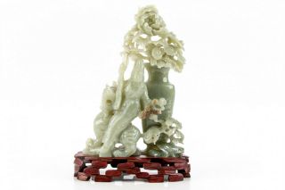 A Large Chinese Carved Jade Guanyin Statue with Wooden Stand. 9