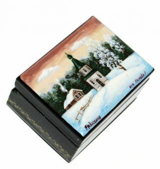 Chapel Russian Miniature Fedoskino Keepsake Paper - Mache Painted Lacquer Box