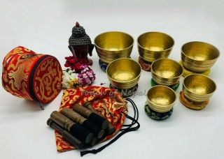 Hand Beaten Singing Bowl Set - Set Of 7 Singing Bowl - Tibetan Bells - Yoga - Healing