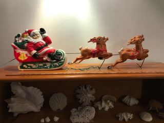 Vintage 1970 Empire Blowmold Christmas Santa Sleigh Extra Reindeer 33” Light - Up