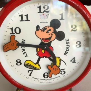 MICKEY MOUSE WIND - UP ALARM CLOCK VINTAGE RED AND YELLOW GERMANY 2