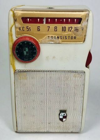 Rare 1957 Sanyo 6c - 5 Reverse Painted Transistor Radio With Leather Case - Japan