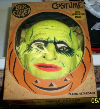 Vintage Ben Cooper Uncle Fester Addams Family Costume,  Mask & Box 1965 Halloween