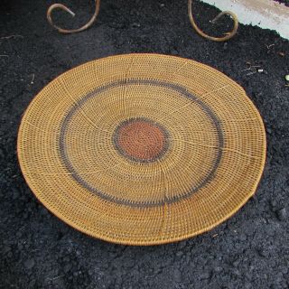 Three Color Makenge Root Basket Tray Hand Woven Mbunda Tribe Zambia E.  Africa