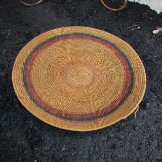 Tri - Color Makenge Root Basket Tray Hand Woven Mbunda Tribe Zambia East Africa