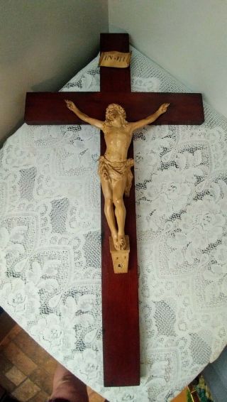 Large Ornate Metal On Wood Hanging Crucifix Inri Cross Jesus Christ 29  France