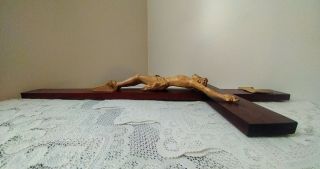 Large Ornate Metal on Wood Hanging Crucifix INRI Cross Jesus Christ 29  France 5