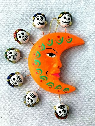 Day Of The Dead Moon Ornament Glitter Skulls Of Frida Kahlo