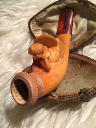 Antique Meerschaum Figural Pipe Lady Woman Lounging With Fan & Case 4
