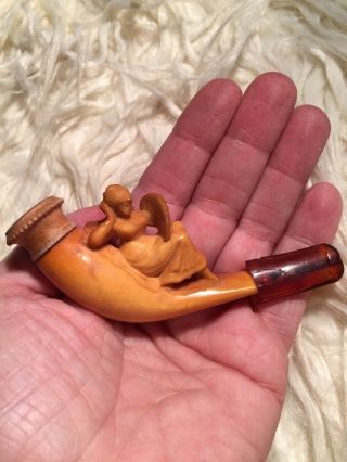 Antique Meerschaum Figural Pipe Lady Woman Lounging With Fan & Case 7