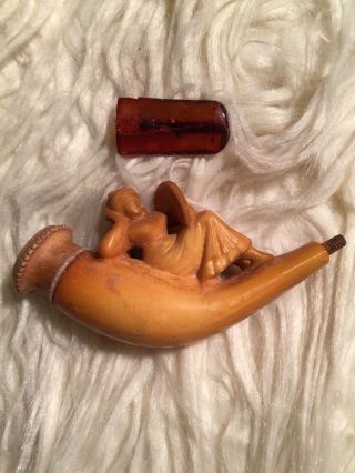 Antique Meerschaum Figural Pipe Lady Woman Lounging With Fan & Case 8