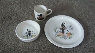Hopalong Cassidy Matching Set,  Plate,  Bowl And Coffee Cup - Black Graphics