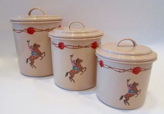 Marble Canyon Enamelware Western Rose Cowgirl Canister Set Of 3