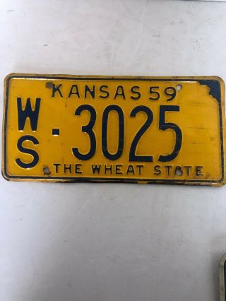 1959 Kansas License Plate Ws - 3025 Sumner County Car Tag Wheat State