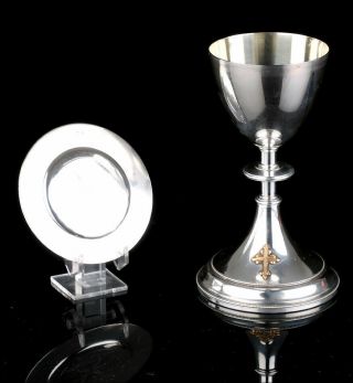Antique Solid Silver Chalice And Paten Set.  France,  Circa 1900