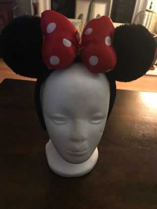 Disney Parks Minnie Mouse Red Polka Dot Bow Plush Black Ears Headband