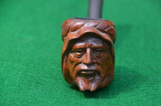 Unmarked Briar Pipe For Smoking Tobacco Hand Carved Mans Head Figural