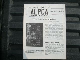 Virginia & Massachusetts License Plate History - October 1980 Alpca Newsletter