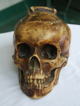 Vintage Covered Human Skull Ceramic Jar 8 " X 5 " X 6 " Tall