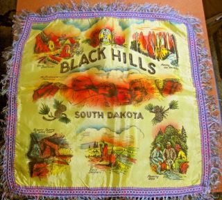 Vintage Satin Pillow Cover Souvenir Black Hills,  South Dakota 16 " Wwii Era ᵉ A2
