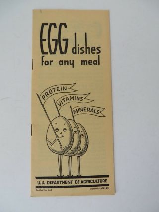 Vintage 1944 Usda Leaflet No.  261 " Egg Dishes For Any Meal " 8447