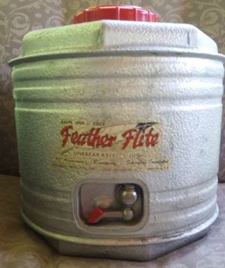 Vtg Poloron Feather Flite Insulated Aluminum Water Cooler Picnic Jug Thermos 1 G