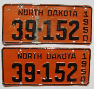 1950 North Dakota Car License Plates Pair