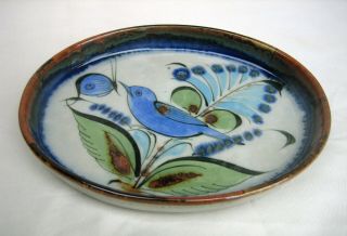 KE Ken Edwards Mexico Mexican Tonala Vintage Pottery Tray with Blue Bird 3