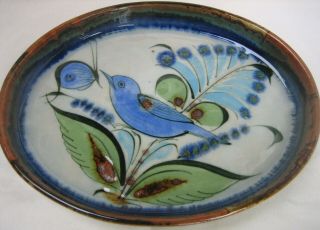 KE Ken Edwards Mexico Mexican Tonala Vintage Pottery Tray with Blue Bird 5