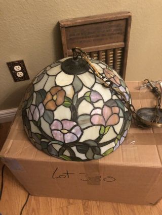 20” Vintage Huge Tiffany Style Stained Glass Hanging Lamp