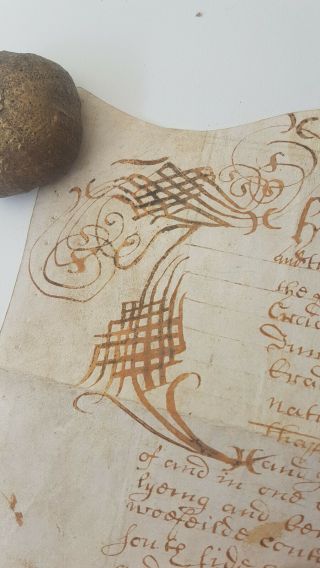 Indenture Vellum 1677.  Hand written,  neat,  ornate.  Dudley,  Worcestershire. 3