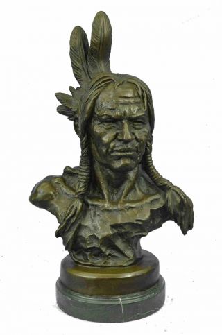 Native American Indian Chief Bronze Bust Sculpture 20 " X 11 "
