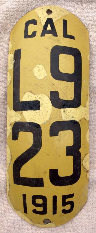 California Motorcycle License Plate 1915 Fender Style Porcelain