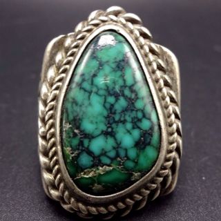 Heavy Vintage Navajo Sterling Silver & Indian Mountain Turquoise Ring,  Size 9.  25