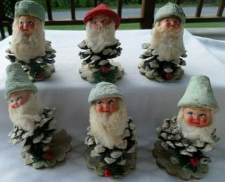 6 Vintage Christmas Pine Cone Ornaments Made In Italy
