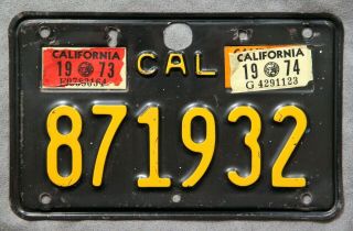 California.  1963 - 1969.  1973 1974 Sticker.  License Plate.  Motorcycle.