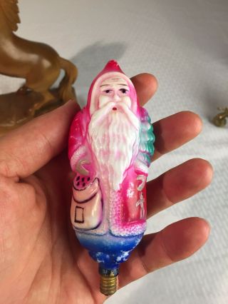 Antique Large Santa Claus Christmas Blown Molded Glass Light Bulb