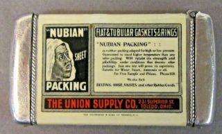 C.  1905 Nubian Packing - Union Supply Toledo Ohio Celluloid Match Safe Vesta