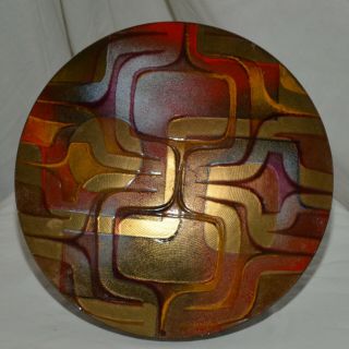 Signed Large Jules Perrier Enamel Copper Art Plate Midcentury Abstract 8 7/8 "