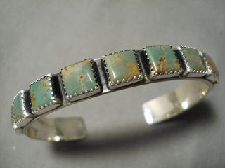 Very Rare Vintage Navajo Squared Royston Turquoise Sterling Silver Bracelet