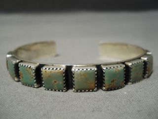 VERY RARE VINTAGE NAVAJO SQUARED ROYSTON TURQUOISE STERLING SILVER BRACELET 2