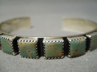 VERY RARE VINTAGE NAVAJO SQUARED ROYSTON TURQUOISE STERLING SILVER BRACELET 3