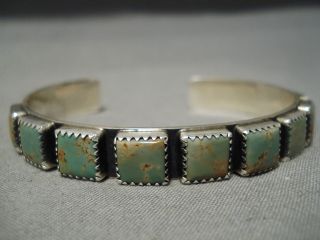 VERY RARE VINTAGE NAVAJO SQUARED ROYSTON TURQUOISE STERLING SILVER BRACELET 4