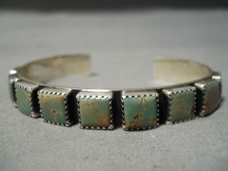 VERY RARE VINTAGE NAVAJO SQUARED ROYSTON TURQUOISE STERLING SILVER BRACELET 5